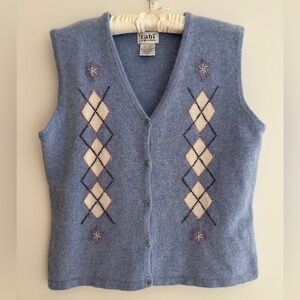 TABI INTERNATIONAL Button Front Knit Vest V Neck Angora Blend Argyle Academia